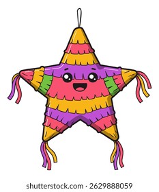 A charming star-shaped pinata with vibrant color, perfect for parties and celebrations.