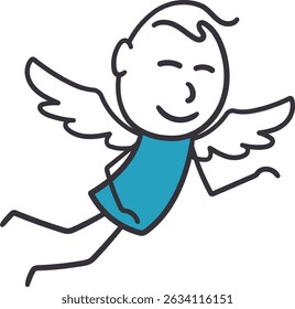 Charming stickman angel, creating a minimalist and whimsical style.
