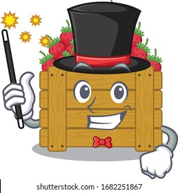 Charming strawberry fruit box cartoon design performance as a Magician style