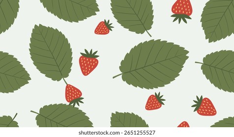 Charming strawberry and leaf pattern for summer collections and apparel design