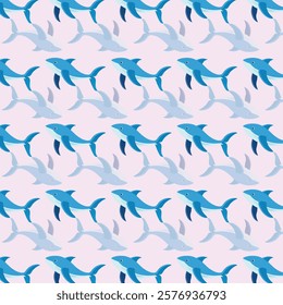 Charming Stylized Blue Sharks on Light Pink Background