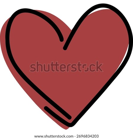 A charming stylized heart illustration featuring a rich maroon color with a bold black outline, perfect for expressing love and affection in various designs.