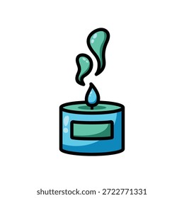 A charming, stylized vector illustration of a bright blue candle emitting teal flames and wisps of smoke, perfect for decorative and conceptual use.