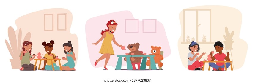 Charming Tea Party For Little Girls. Giggles, Dainty Teacups, And Delightful Dresses. A Magical World Of Make-believe Where Teddy Bears And Dolls Share In The Joy Of Friendship And Imagination