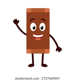 Encantador personaje de barra de chocolate tridimensional sonriendo y saludando alegremente sobre fondo blanco