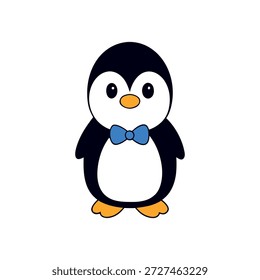 Encantador pinguim tridimensional vestindo minúscula gravata-borboleta sorrindo isolada no fundo branco