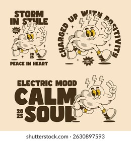 Charming thunder cloud showing peace and style with bold retro cartoon energy