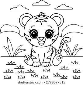 Charming Tiger Character Coloring Page for Preschool Learning Activities