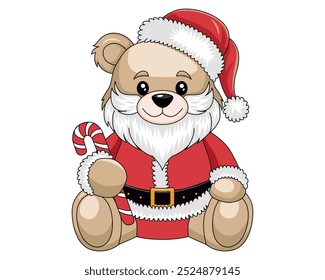 A charming toy bear dressed in a festive Santa suit