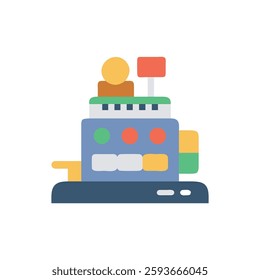 A charming toy cash register icon perfect for playtime and role play.