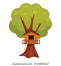 Encantadora casa del árbol enclavada entre las ramas de un árbol frondoso, que ofrece un escondite perfecto para el juego imaginativo y la aventura