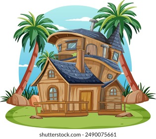 Charming treehouse surrounded by lush palm trees