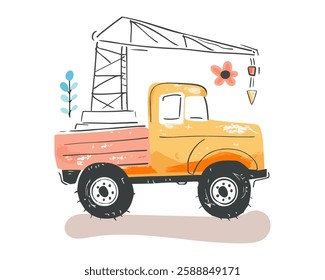 Charming Truck with a Flower for a Unique and Playful Transportation Theme Vector illustration