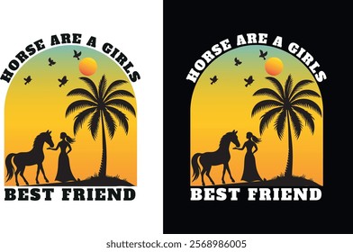 A charming t-shirt design featuring a girl with her horse, celebrating the bond of friendship and love.