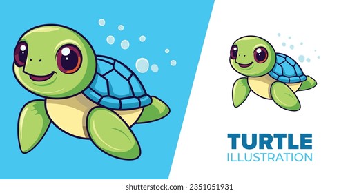 Icono de natación de tortuga encantadora: Ilustración vectorial en forma de caricatura plana, ideal para impresiones, decoración