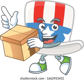 A charming uncle sam hat mascot design style having a box