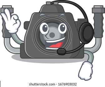 Charmantes Unterwasserkamera-Cartoon-Design mit Kopfhörer
