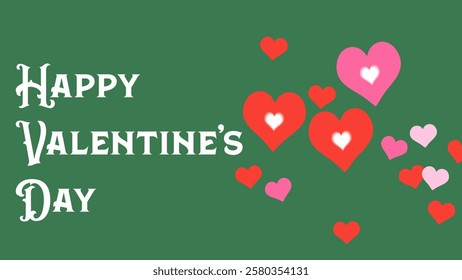 Charming Valentine's Day Greeting with Colorful Hearts on Green Background