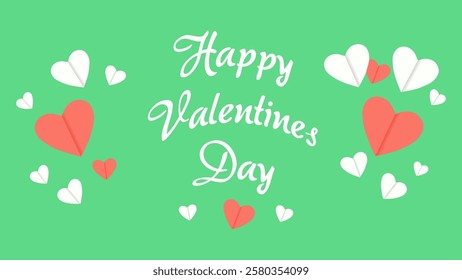 Charming Valentine's Day Greeting with Heart Motifs on Green Background