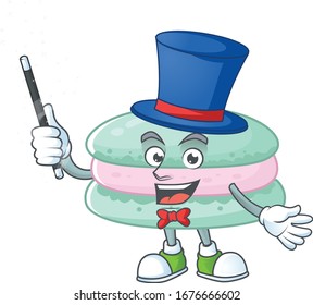 Charming vanilla blue macarons cartoon design performance as a Magician style