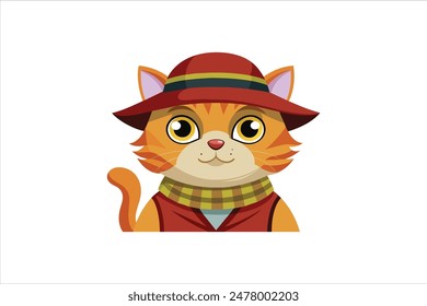 A charming vector artwork illustration of a cat wearing a hat. This delightful image captures the whimsical and playful spirit of a stylish feline, perfect for creative projects and design.