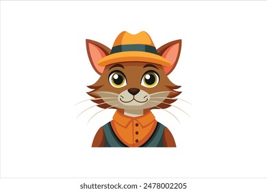 A charming vector artwork illustration of a cat wearing a hat. This delightful image captures the whimsical and playful spirit of a stylish feline, perfect for creative projects and design.