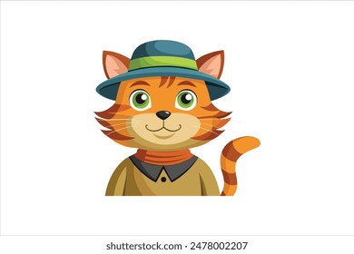 A charming vector artwork illustration of a cat wearing a hat. This delightful image captures the whimsical and playful spirit of a stylish feline, perfect for creative projects and design.