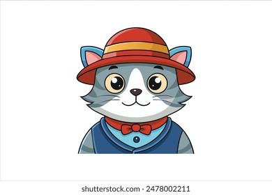 A charming vector artwork illustration of a cat wearing a hat. This delightful image captures the whimsical and playful spirit of a stylish feline, perfect for creative projects and design.