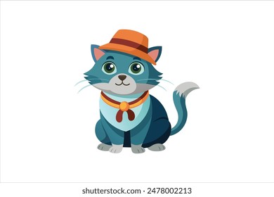 A charming vector artwork illustration of a cat wearing a hat. This delightful image captures the whimsical and playful spirit of a stylish feline, perfect for creative projects and design.