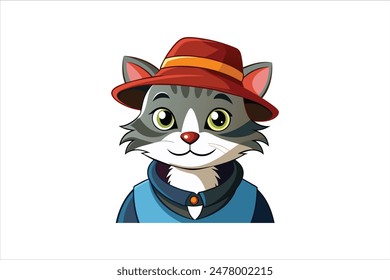 A charming vector artwork illustration of a cat wearing a hat. This delightful image captures the whimsical and playful spirit of a stylish feline, perfect for creative projects and design.