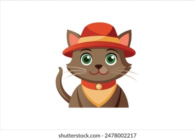 A charming vector artwork illustration of a cat wearing a hat. This delightful image captures the whimsical and playful spirit of a stylish feline, perfect for creative projects and design.