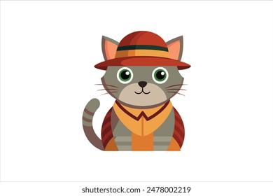 A charming vector artwork illustration of a cat wearing a hat. This delightful image captures the whimsical and playful spirit of a stylish feline, perfect for creative projects and design.