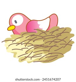 A Charming Vector Clipart Illustration of a Pink Bird Sitting Comfortably in Its Nest, Depicting a Scene of Nature’s Tranquility