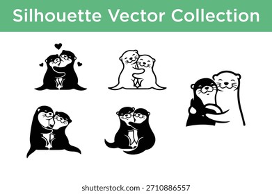 Una encantadora colección de Vector de siluetas de pareja de nutrias, que representa el amor, la amistad y el compañerismo en varias poses adorables. Perfecto para proyectos de diseño.