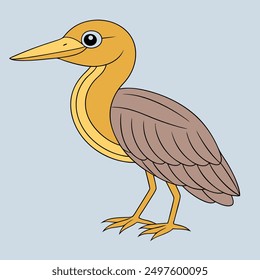 Charming Vector Color Art of a Cute American Bittern Bird Illustration, Logo Icon, and Funny Cartoon Clipart