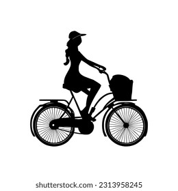 A charming vector design of a bicycle with a lady and a basket, perfect for adding a touch of whimsy and nostalgia to any project.