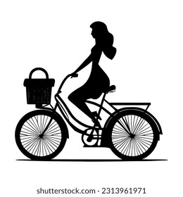 A charming vector design of a bicycle with a lady and a basket, perfect for adding a touch of whimsy and nostalgia to any project.