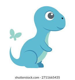 A charming vector design featuring a baby dinosaur with a butterfly perched on its nose, rendered in vibrant colors.