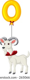 Charming vector of a goat with a golden balloon. Bright colors and playful composition enhance the whimsical style