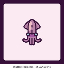 Charming vector icon features a stylized squid in delicate color palette
