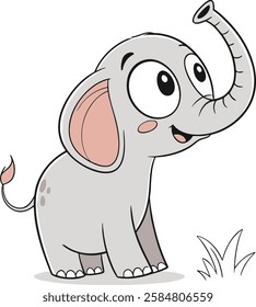 A charming vector illustration of a baby elephant with big expressive eyes, blushing cheeks, and a playful pose. Perfect for children's designs, nursery decor, and animal-themed projects.