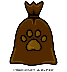 A charming vector illustration of a brown bag with a prominent paw print emblem, evoking themes of pet supplies or animal care.