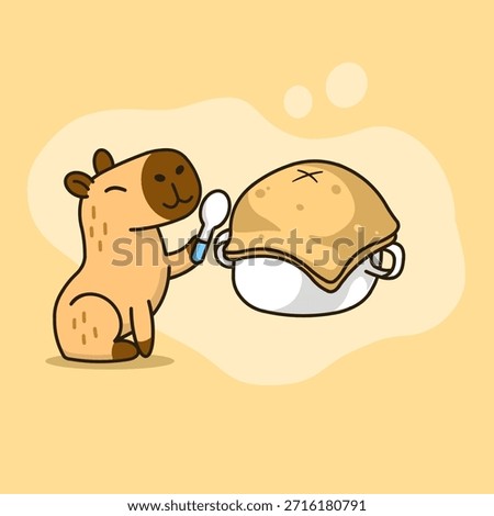 Charming vector illustration of a capybara imagining a giant, creamy zuppa soup floating above its head.
