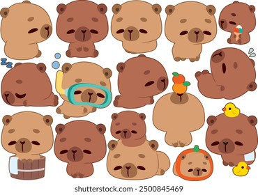 Charming vector illustration of a capybara, showcasing its relaxed demeanor and unique features. Perfect for wildlife themes, educational content, and animal art.