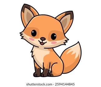 A charming vector illustration of a cartoon fox sitting in front of a clean white background

