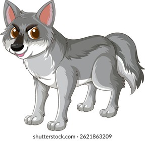 Charming vector illustration of a cartoon wolf with expressive eyes and detailed gray fur, showcasing a playful and friendly demeanor