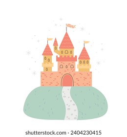 
Una encantadora ilustración vectorial de un castillo, perfecta para un cartel en la habitación de un niño.