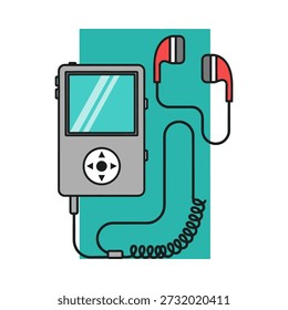 A charming vector illustration of a classic MP3 player with attached headphones, perfect for music lovers and retro tech enthusiasts.