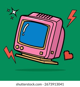Uma ilustração de vetor encantador de um computador retrô clássico dos anos 90