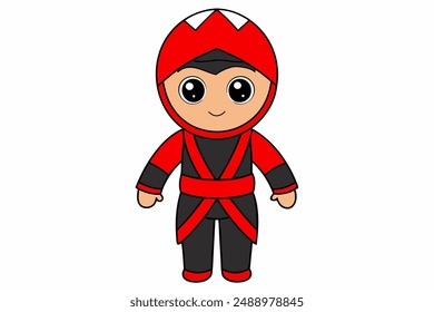 Charming vector illustration of a cute boy in a red and black ninja costume, perfect for creative designs, children's projects, and festive events